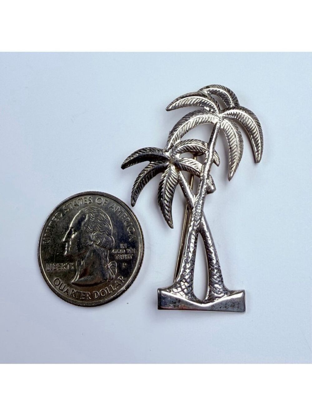 Tropical Palm Tree Figural 925 Sterling Silver Vintage Pin Brooch Mid Century - Picture 2 of 7